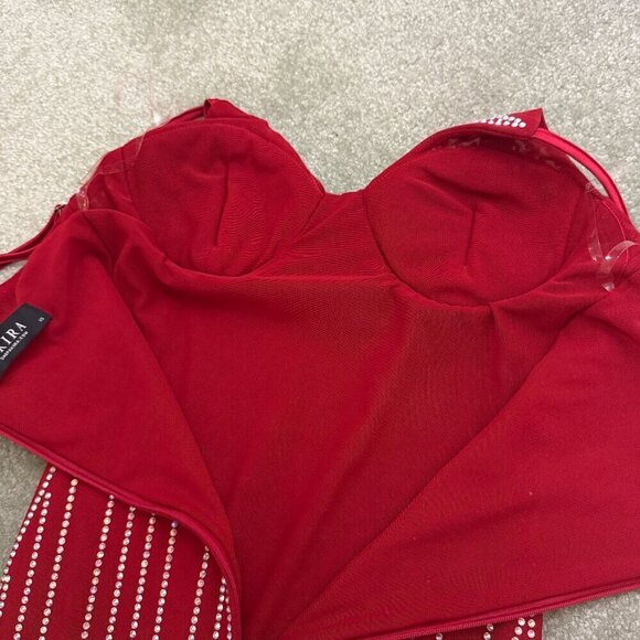 Akira Late Night Look Midi Rhinestone Mesh Dress - Red (XS) Brand New With Tags - Picture 7 of 11